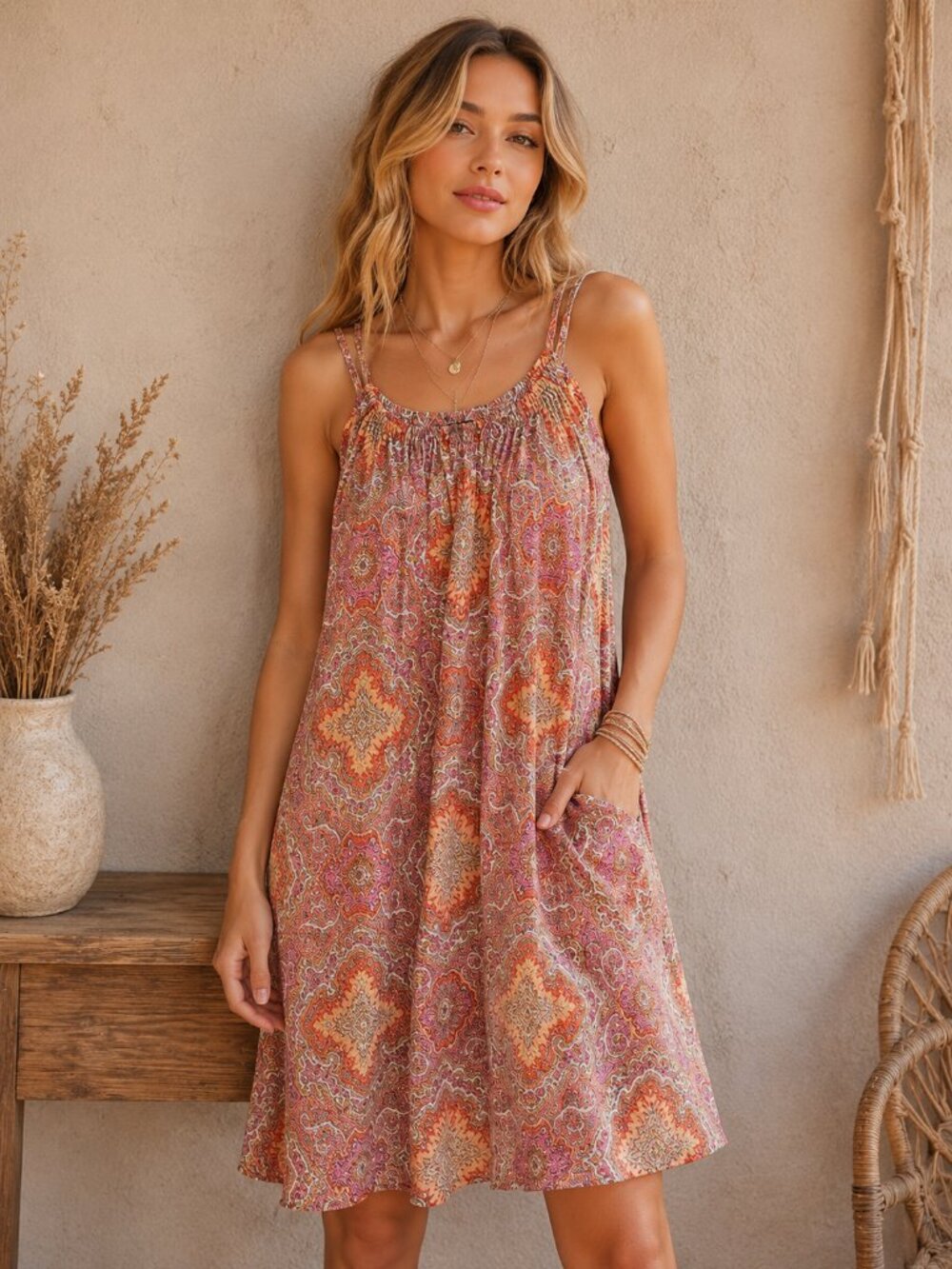 VINTAGE J.CREW Paisley Sundress L Cotton Boho Sleeveless Summer Shift Dress